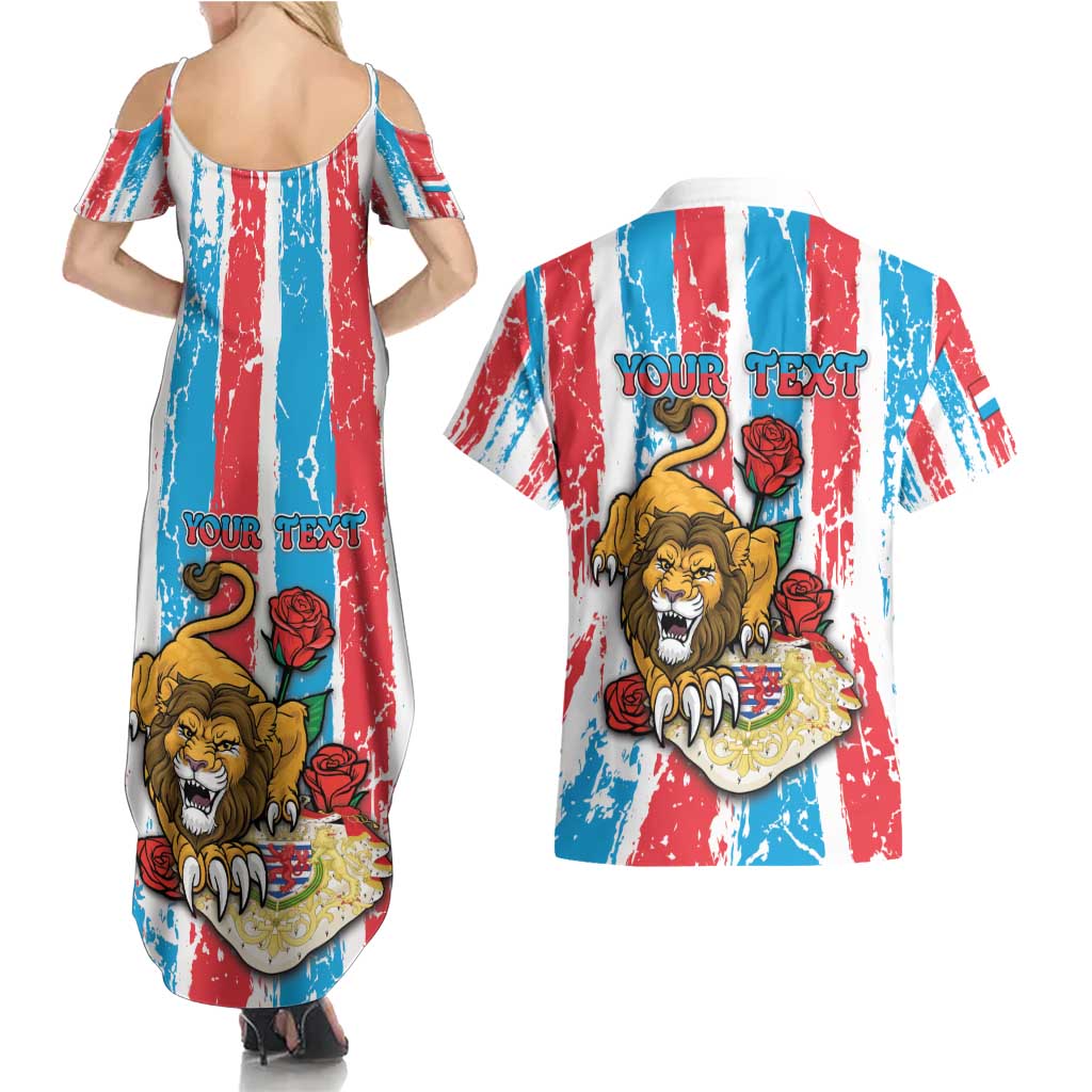 Personalized Luxembourg Couples Matching Summer Maxi Dress and Hawaiian Shirt Red Lion With Coat Of Arms - Wonder Print Shop