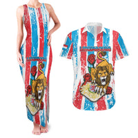 Personalized Luxembourg Couples Matching Tank Maxi Dress and Hawaiian Shirt Red Lion With Coat Of Arms - Wonder Print Shop