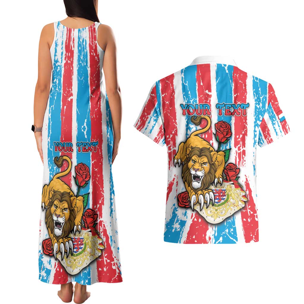 Personalized Luxembourg Couples Matching Tank Maxi Dress and Hawaiian Shirt Red Lion With Coat Of Arms - Wonder Print Shop