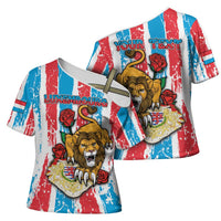 Personalized Luxembourg Cross Shoulder Shirt Red Lion With Coat Of Arms - Wonder Print Shop