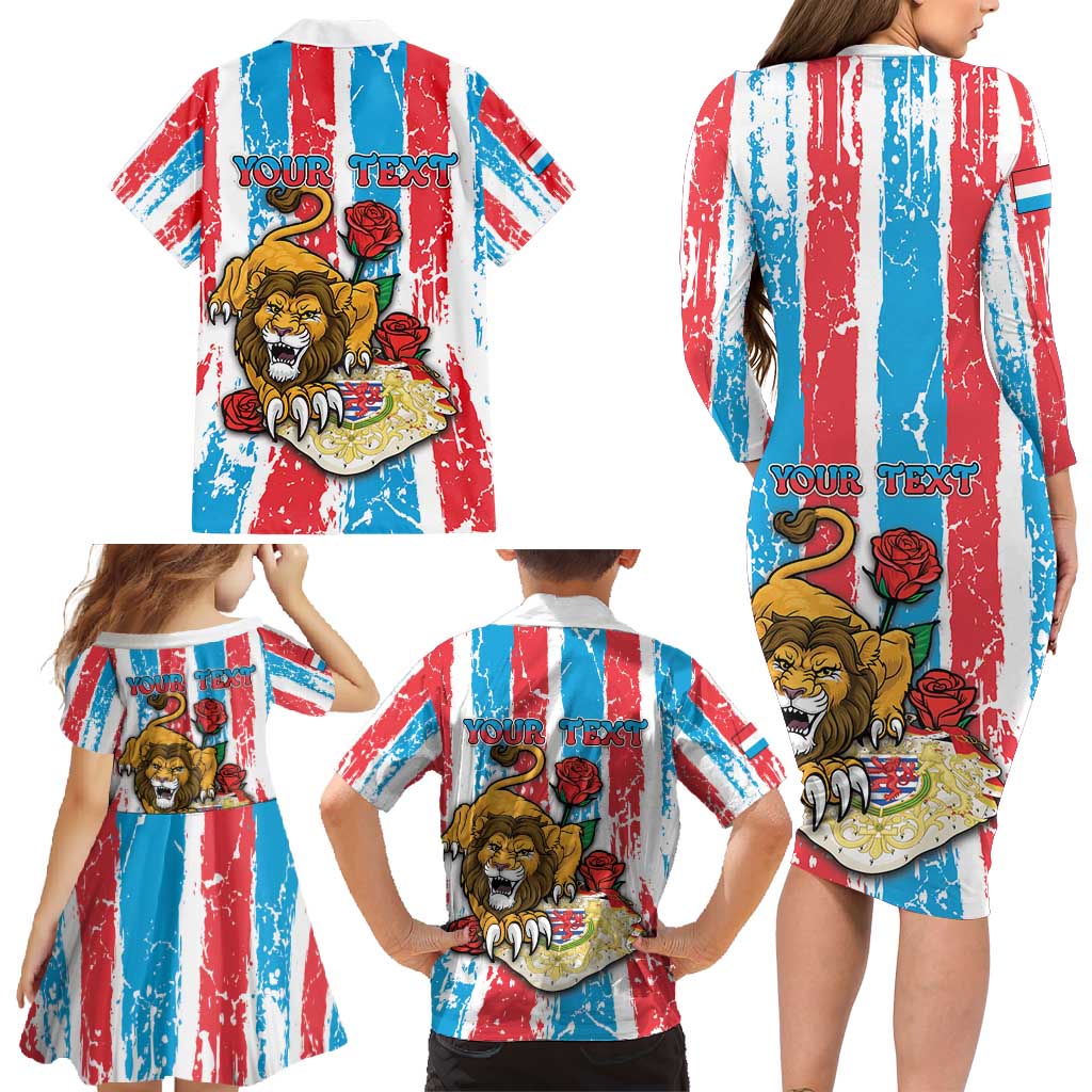 Personalized Luxembourg Family Matching Long Sleeve Bodycon Dress and Hawaiian Shirt Red Lion With Coat Of Arms - Wonder Print Shop