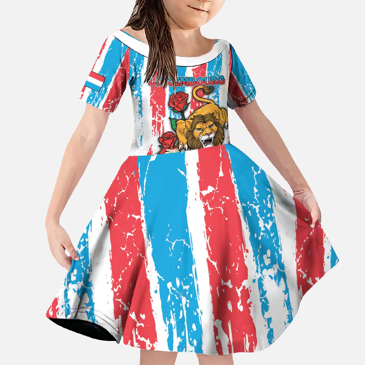 Personalized Luxembourg Family Matching Off The Shoulder Long Sleeve Dress and Hawaiian Shirt Red Lion With Coat Of Arms - Wonder Print Shop