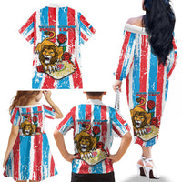 Personalized Luxembourg Family Matching Off The Shoulder Long Sleeve Dress and Hawaiian Shirt Red Lion With Coat Of Arms - Wonder Print Shop