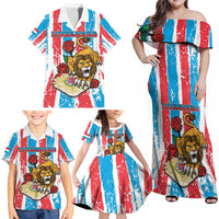Personalized Luxembourg Family Matching Off Shoulder Maxi Dress and Hawaiian Shirt Red Lion With Coat Of Arms - Wonder Print Shop