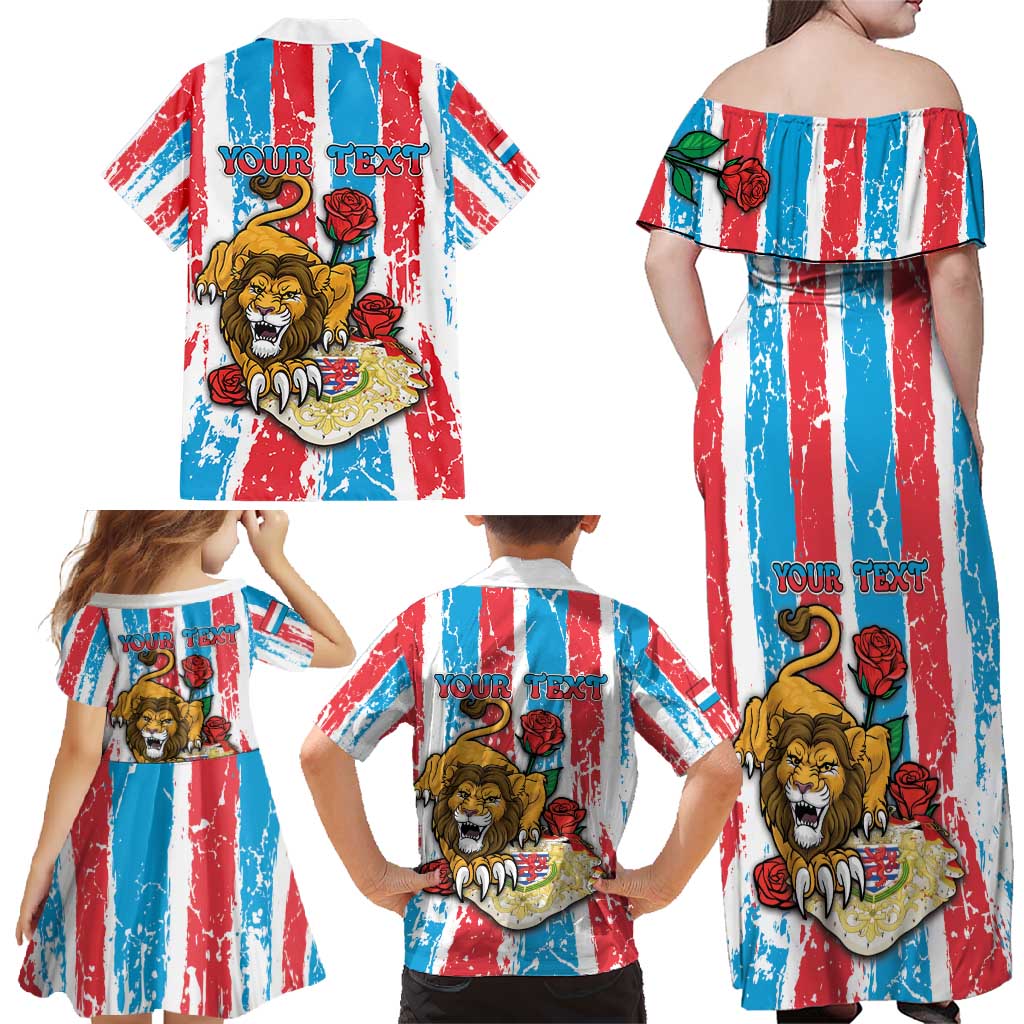 Personalized Luxembourg Family Matching Off Shoulder Maxi Dress and Hawaiian Shirt Red Lion With Coat Of Arms - Wonder Print Shop