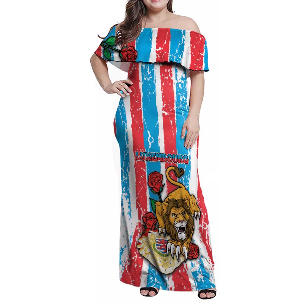 Personalized Luxembourg Family Matching Off Shoulder Maxi Dress and Hawaiian Shirt Red Lion With Coat Of Arms - Wonder Print Shop