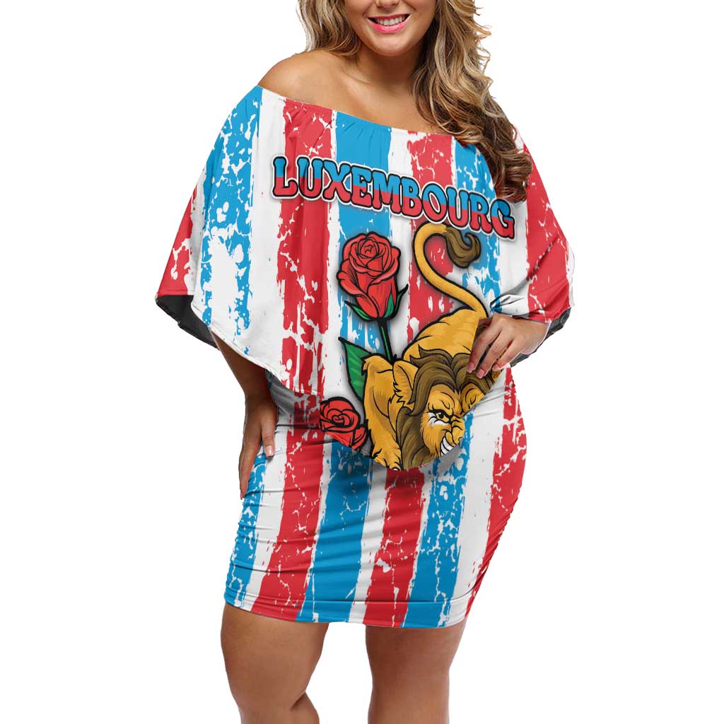 Personalized Luxembourg Family Matching Off Shoulder Short Dress and Hawaiian Shirt Red Lion With Coat Of Arms - Wonder Print Shop