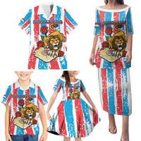 Personalized Luxembourg Family Matching Puletasi and Hawaiian Shirt Red Lion With Coat Of Arms - Wonder Print Shop