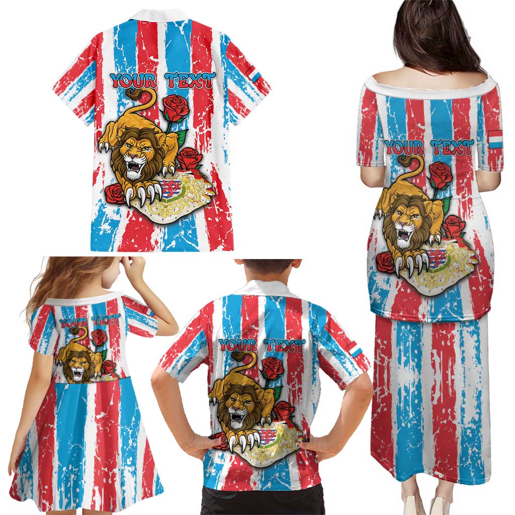 Personalized Luxembourg Family Matching Puletasi and Hawaiian Shirt Red Lion With Coat Of Arms - Wonder Print Shop
