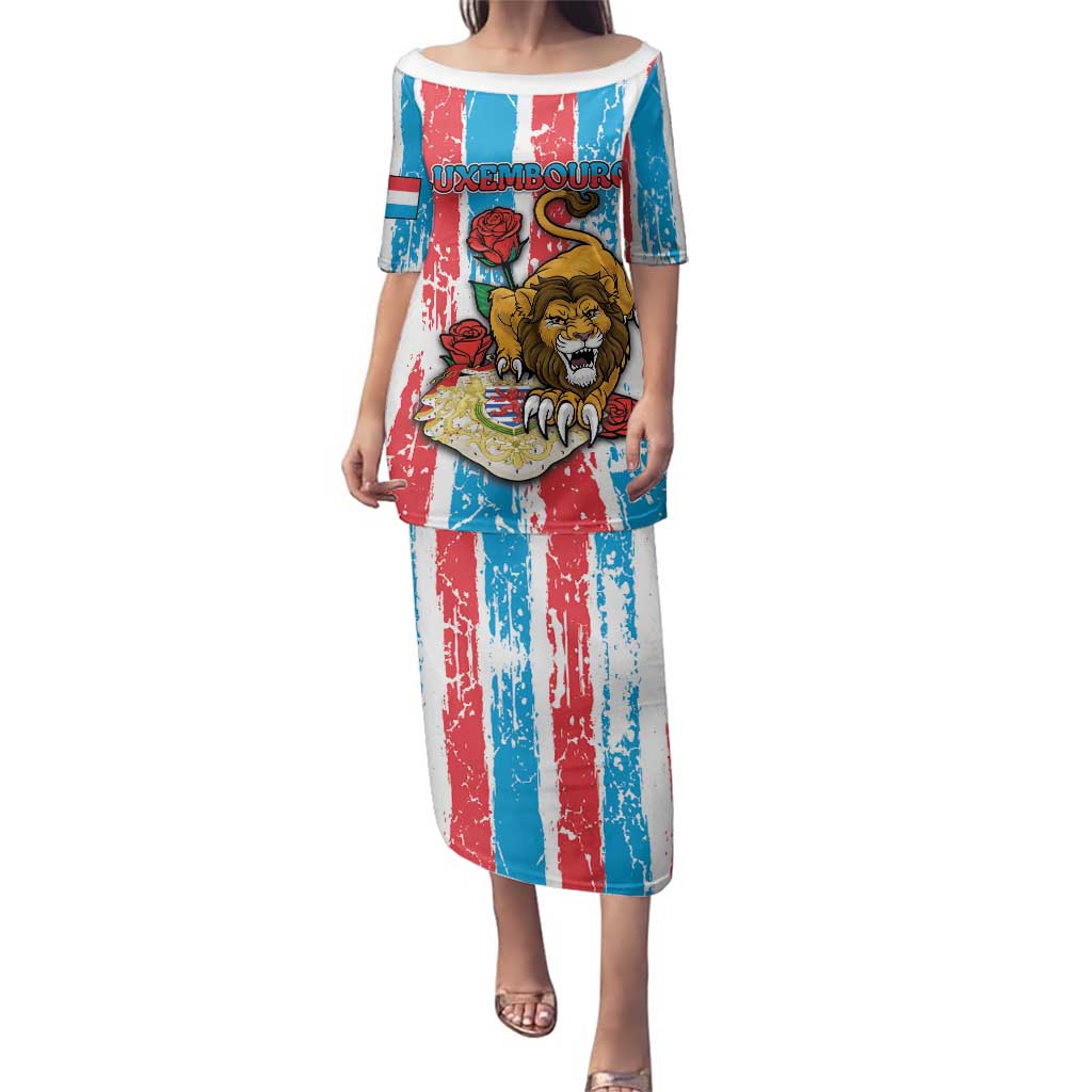 Personalized Luxembourg Family Matching Puletasi and Hawaiian Shirt Red Lion With Coat Of Arms - Wonder Print Shop