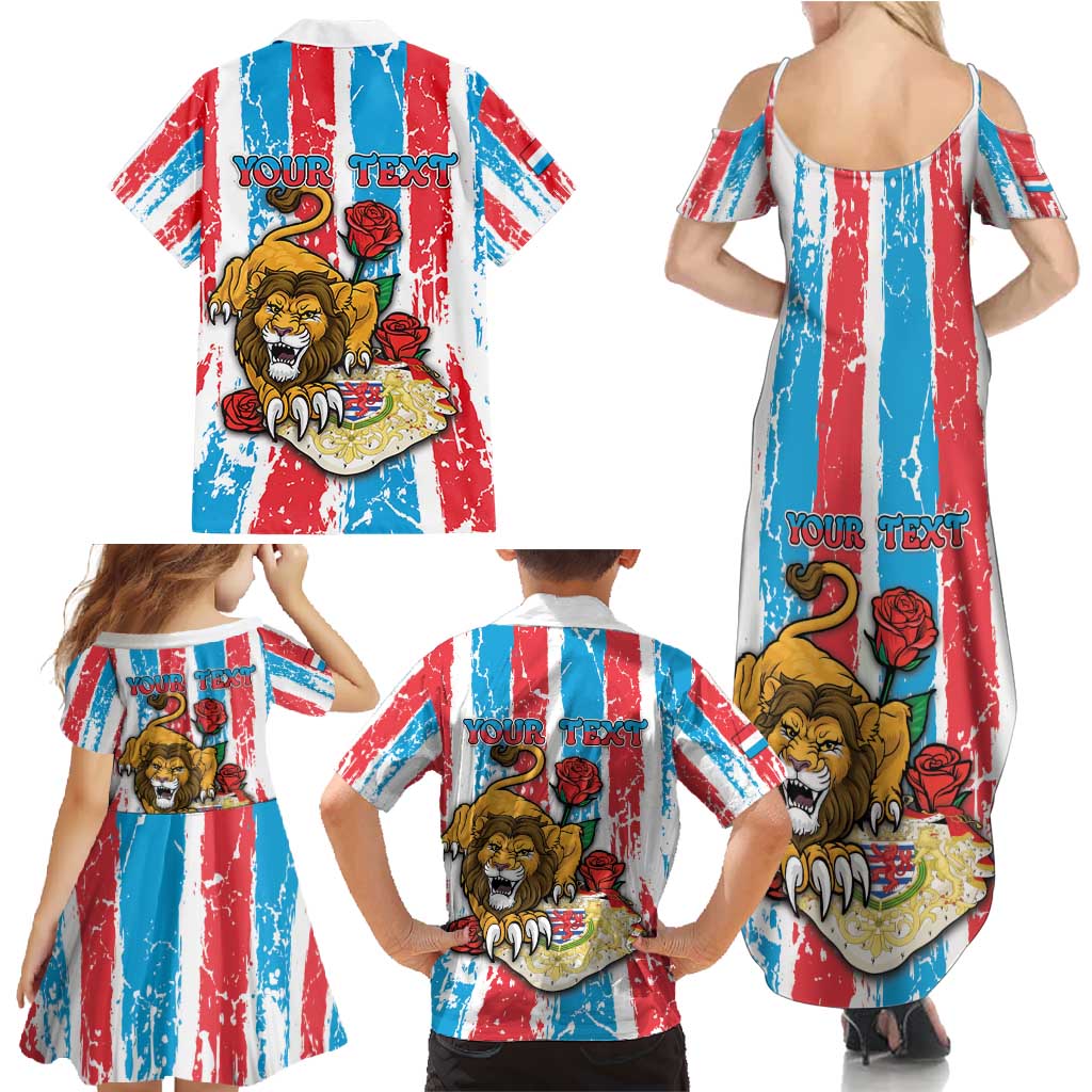 Personalized Luxembourg Family Matching Summer Maxi Dress and Hawaiian Shirt Red Lion With Coat Of Arms - Wonder Print Shop