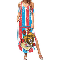Personalized Luxembourg Family Matching Summer Maxi Dress and Hawaiian Shirt Red Lion With Coat Of Arms - Wonder Print Shop