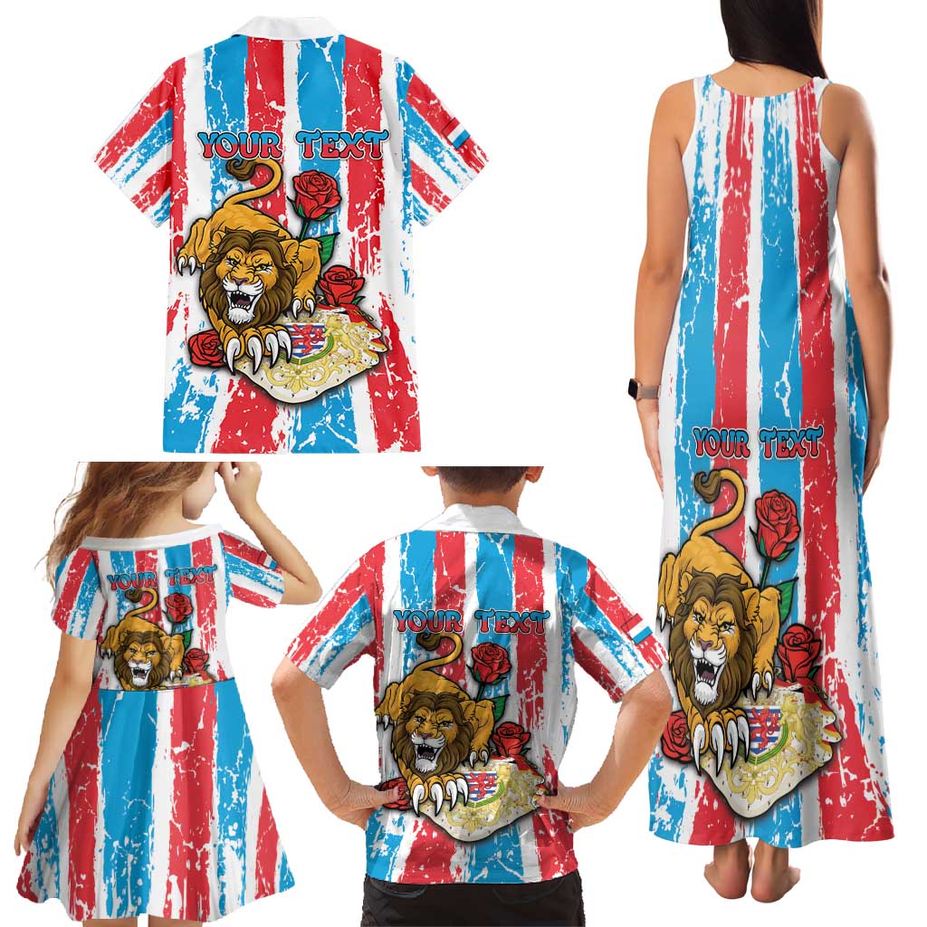 Personalized Luxembourg Family Matching Tank Maxi Dress and Hawaiian Shirt Red Lion With Coat Of Arms - Wonder Print Shop