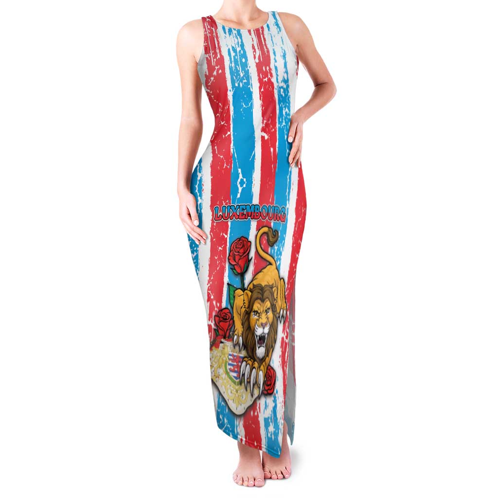 Personalized Luxembourg Family Matching Tank Maxi Dress and Hawaiian Shirt Red Lion With Coat Of Arms - Wonder Print Shop