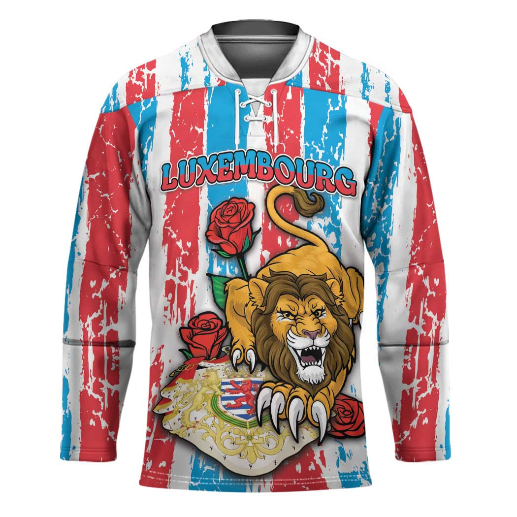 Personalized Luxembourg Hockey Jersey Red Lion With Coat Of Arms - Wonder Print Shop