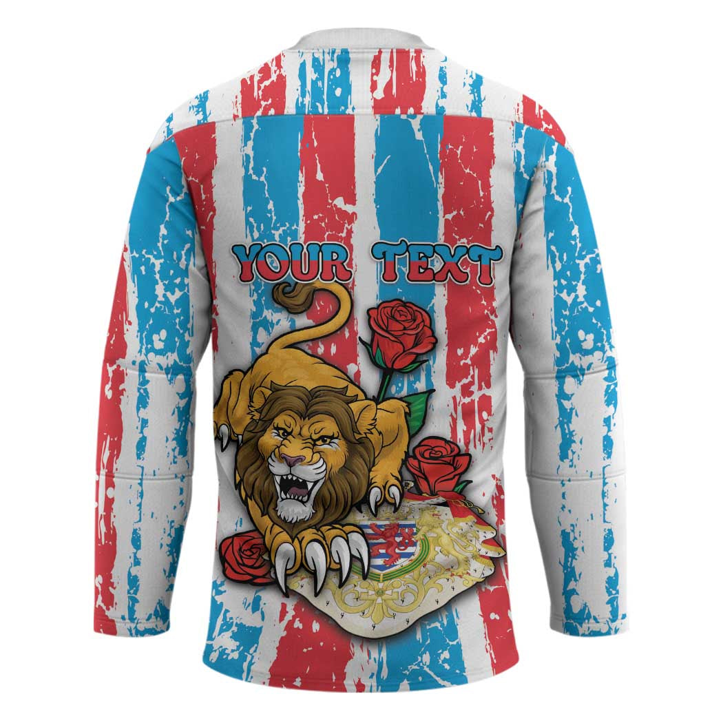 Personalized Luxembourg Hockey Jersey Red Lion With Coat Of Arms - Wonder Print Shop