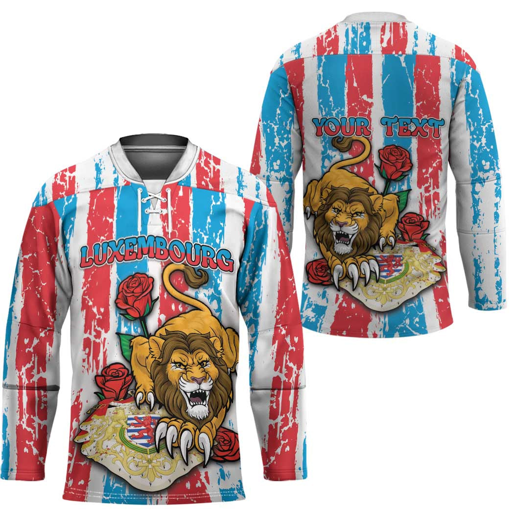 Personalized Luxembourg Hockey Jersey Red Lion With Coat Of Arms - Wonder Print Shop