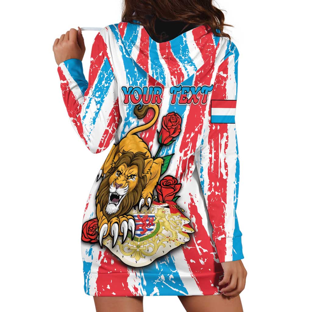 Personalized Luxembourg Hoodie Dress Red Lion With Coat Of Arms - Wonder Print Shop