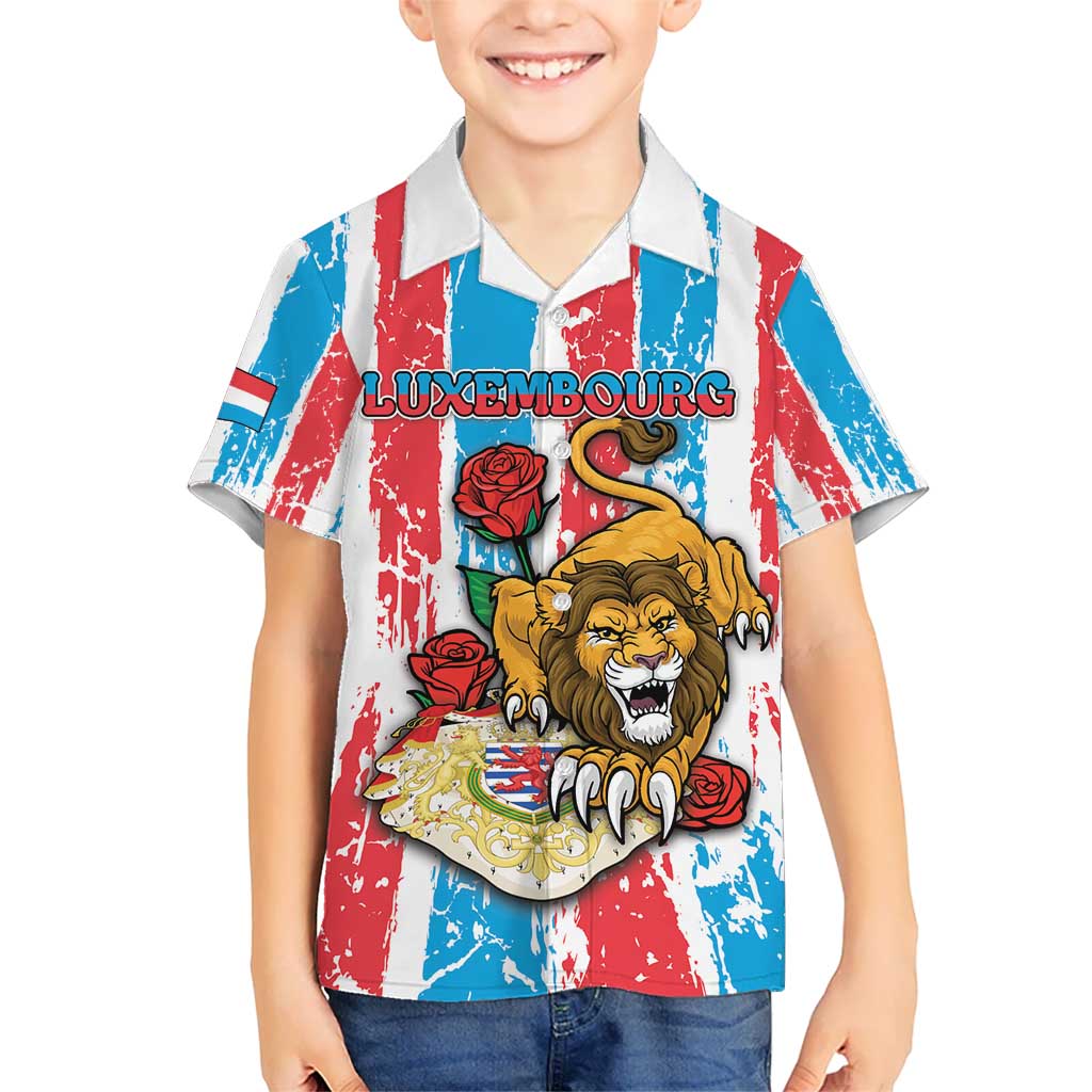 Personalized Luxembourg Kid Hawaiian Shirt Red Lion With Coat Of Arms - Wonder Print Shop