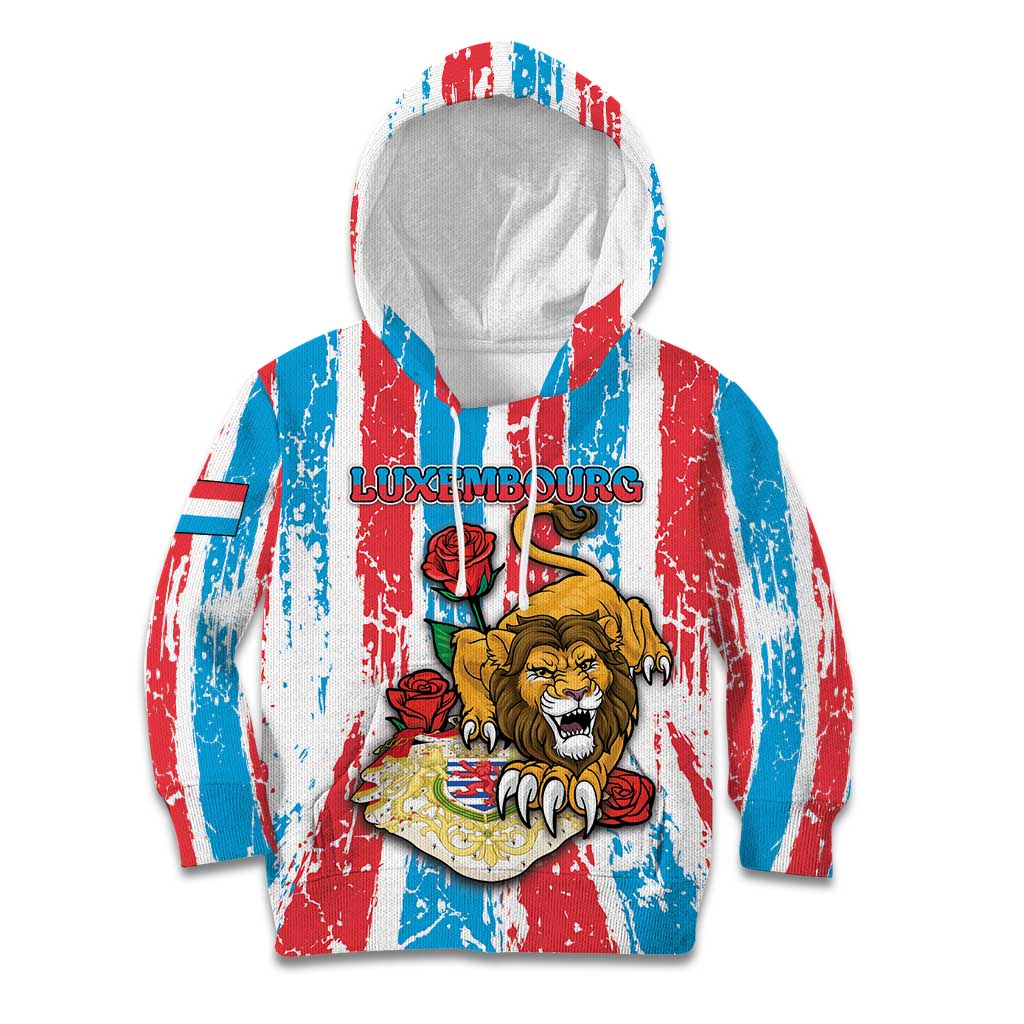 Personalized Luxembourg Kid Hoodie Red Lion With Coat Of Arms - Wonder Print Shop