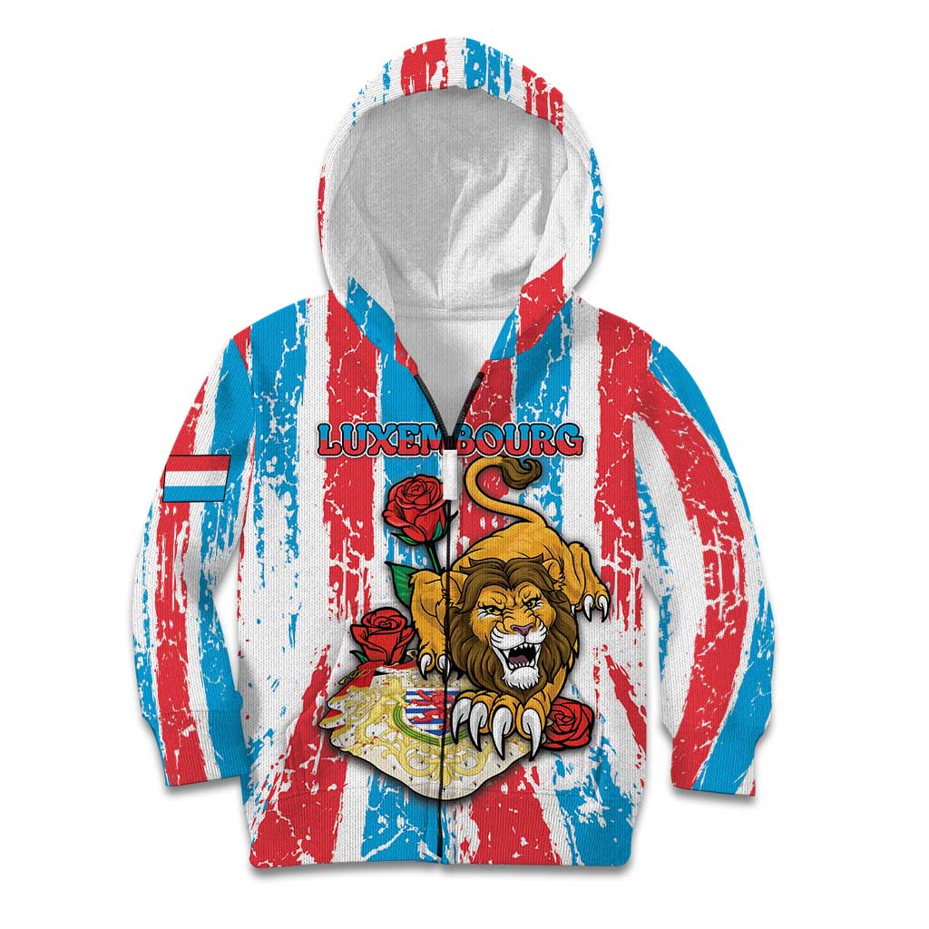 Personalized Luxembourg Kid Hoodie Red Lion With Coat Of Arms - Wonder Print Shop