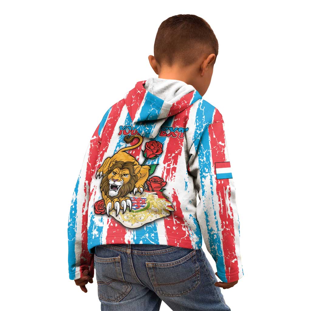 Personalized Luxembourg Kid Hoodie Red Lion With Coat Of Arms - Wonder Print Shop