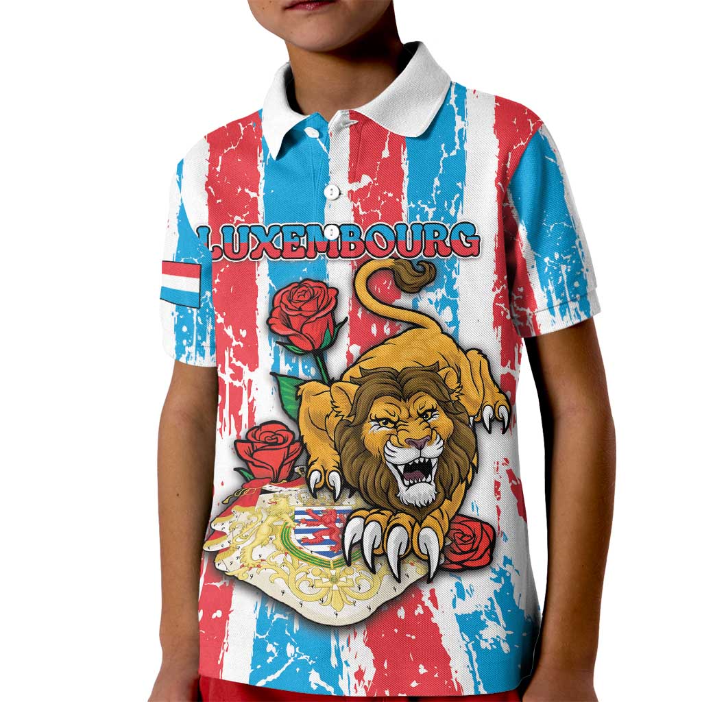 Personalized Luxembourg Kid Polo Shirt Red Lion With Coat Of Arms - Wonder Print Shop