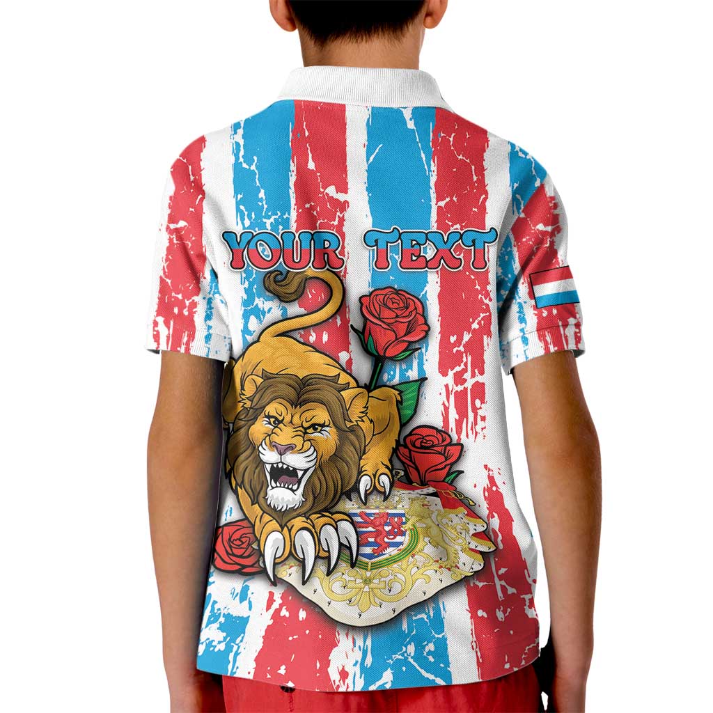 Personalized Luxembourg Kid Polo Shirt Red Lion With Coat Of Arms - Wonder Print Shop