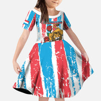 Personalized Luxembourg Kid Short Sleeve Dress Red Lion With Coat Of Arms - Wonder Print Shop