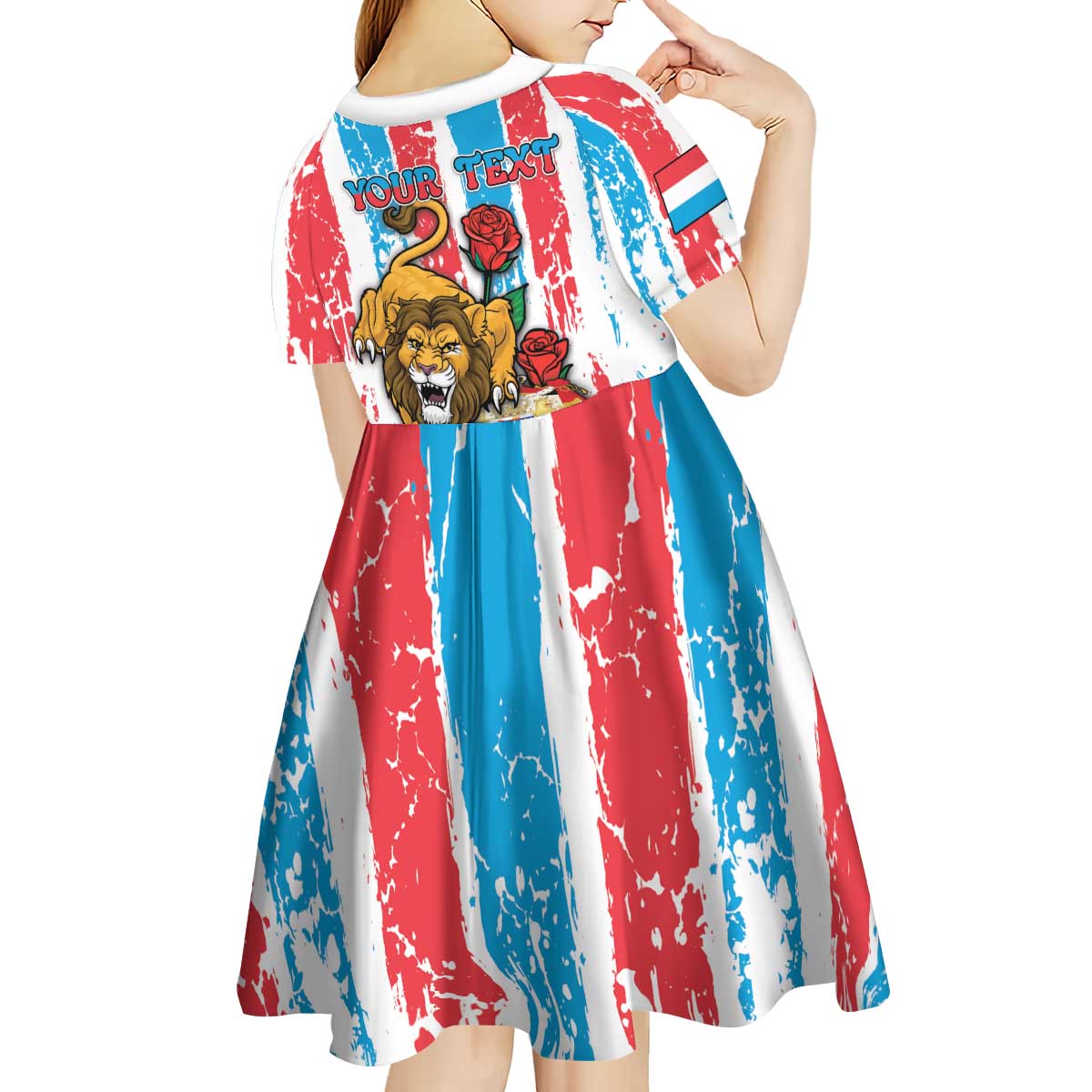 Personalized Luxembourg Kid Short Sleeve Dress Red Lion With Coat Of Arms - Wonder Print Shop