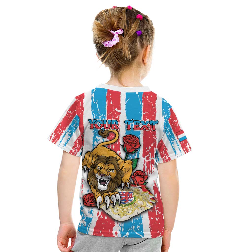 Personalized Luxembourg Kid T Shirt Red Lion With Coat Of Arms - Wonder Print Shop