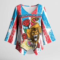 Personalized Luxembourg Kimono Sleeve Blouse Red Lion With Coat Of Arms - Wonder Print Shop