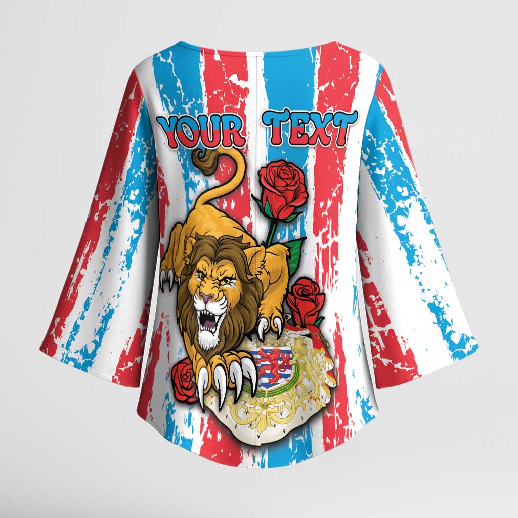 Personalized Luxembourg Kimono Sleeve Blouse Red Lion With Coat Of Arms - Wonder Print Shop