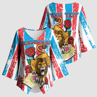 Personalized Luxembourg Kimono Sleeve Blouse Red Lion With Coat Of Arms - Wonder Print Shop
