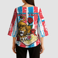 Personalized Luxembourg Kimono Sleeve Blouse Red Lion With Coat Of Arms - Wonder Print Shop