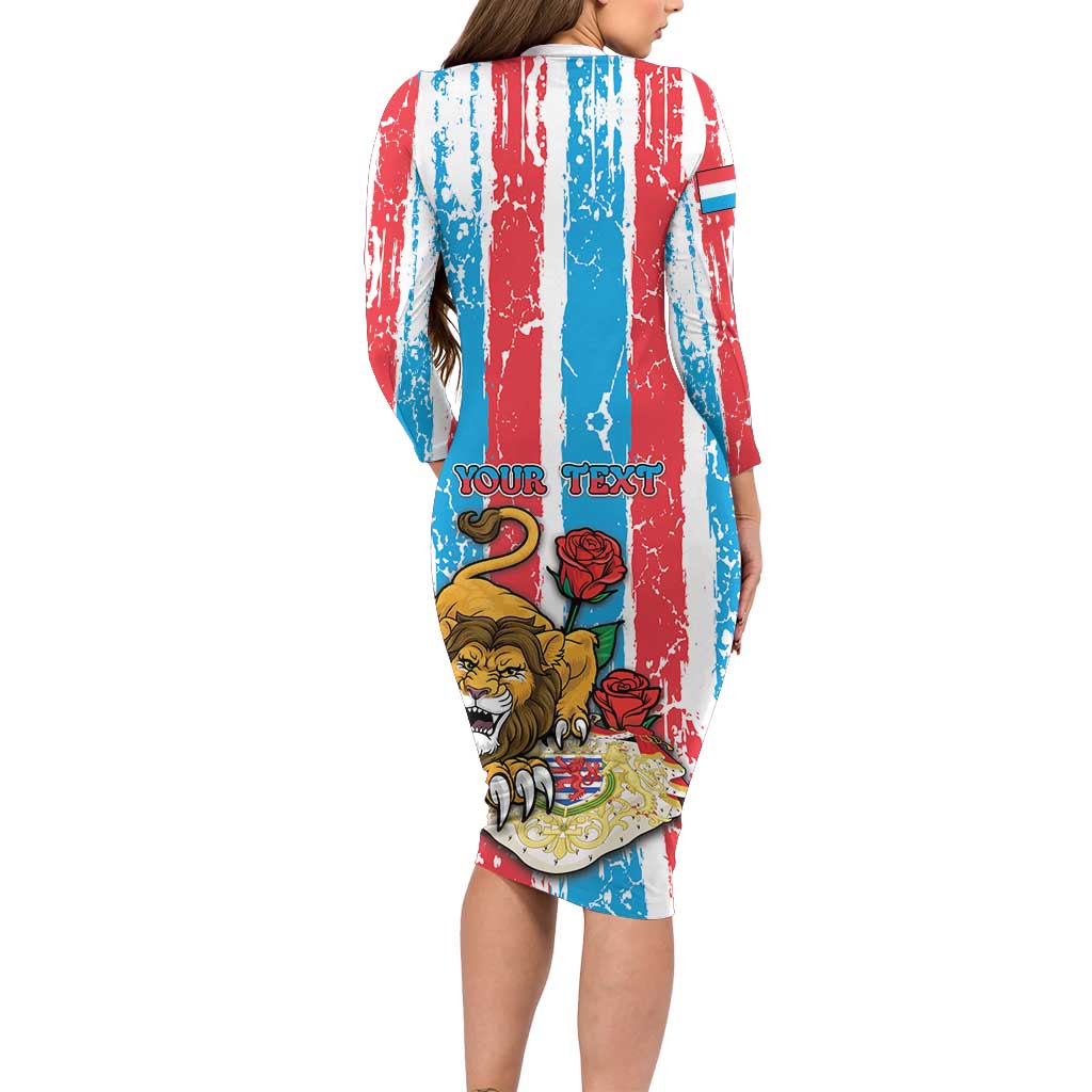 Personalized Luxembourg Long Sleeve Bodycon Dress Red Lion With Coat Of Arms - Wonder Print Shop