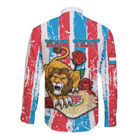 Personalized Luxembourg Long Sleeve Button Shirt Red Lion With Coat Of Arms - Wonder Print Shop