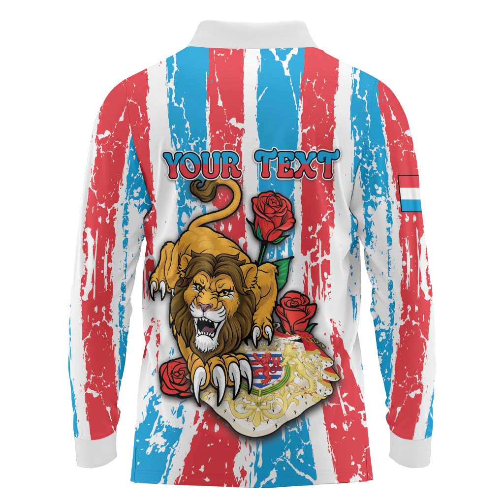 Personalized Luxembourg Long Sleeve Polo Shirt Red Lion With Coat Of Arms - Wonder Print Shop