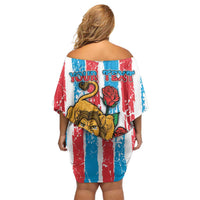 Personalized Luxembourg Off Shoulder Short Dress Red Lion With Coat Of Arms - Wonder Print Shop