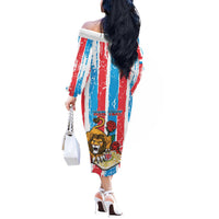 Personalized Luxembourg Off The Shoulder Long Sleeve Dress Red Lion With Coat Of Arms - Wonder Print Shop