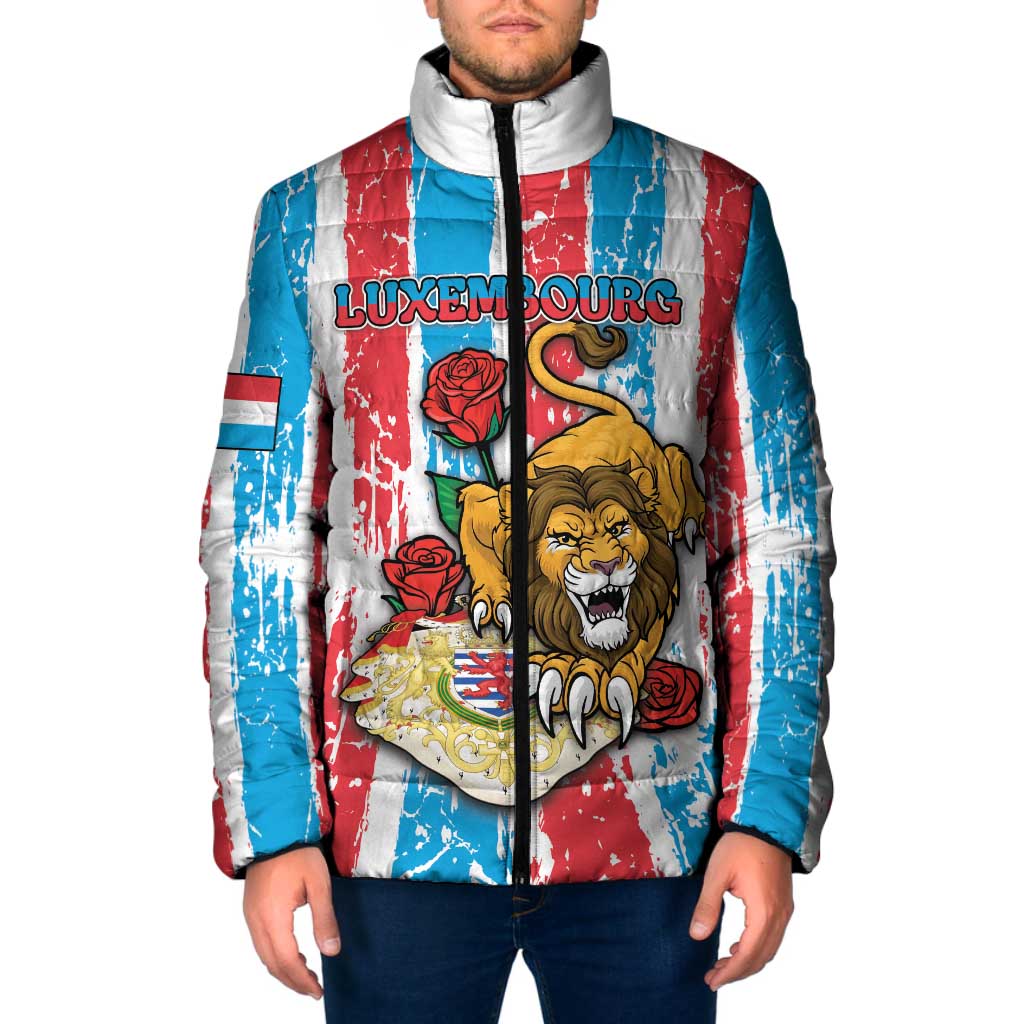 Personalized Luxembourg Padded Jacket Red Lion With Coat Of Arms - Wonder Print Shop