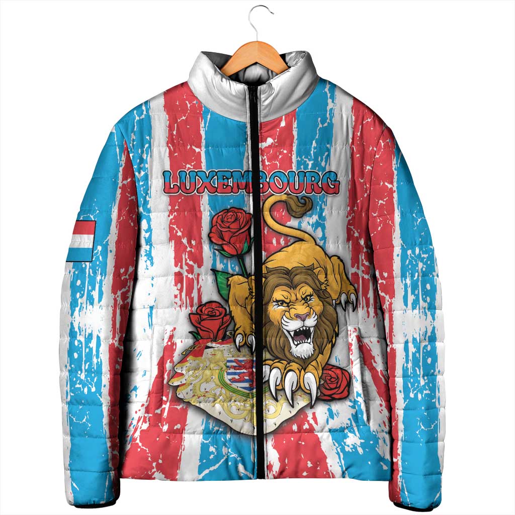 Personalized Luxembourg Padded Jacket Red Lion With Coat Of Arms - Wonder Print Shop