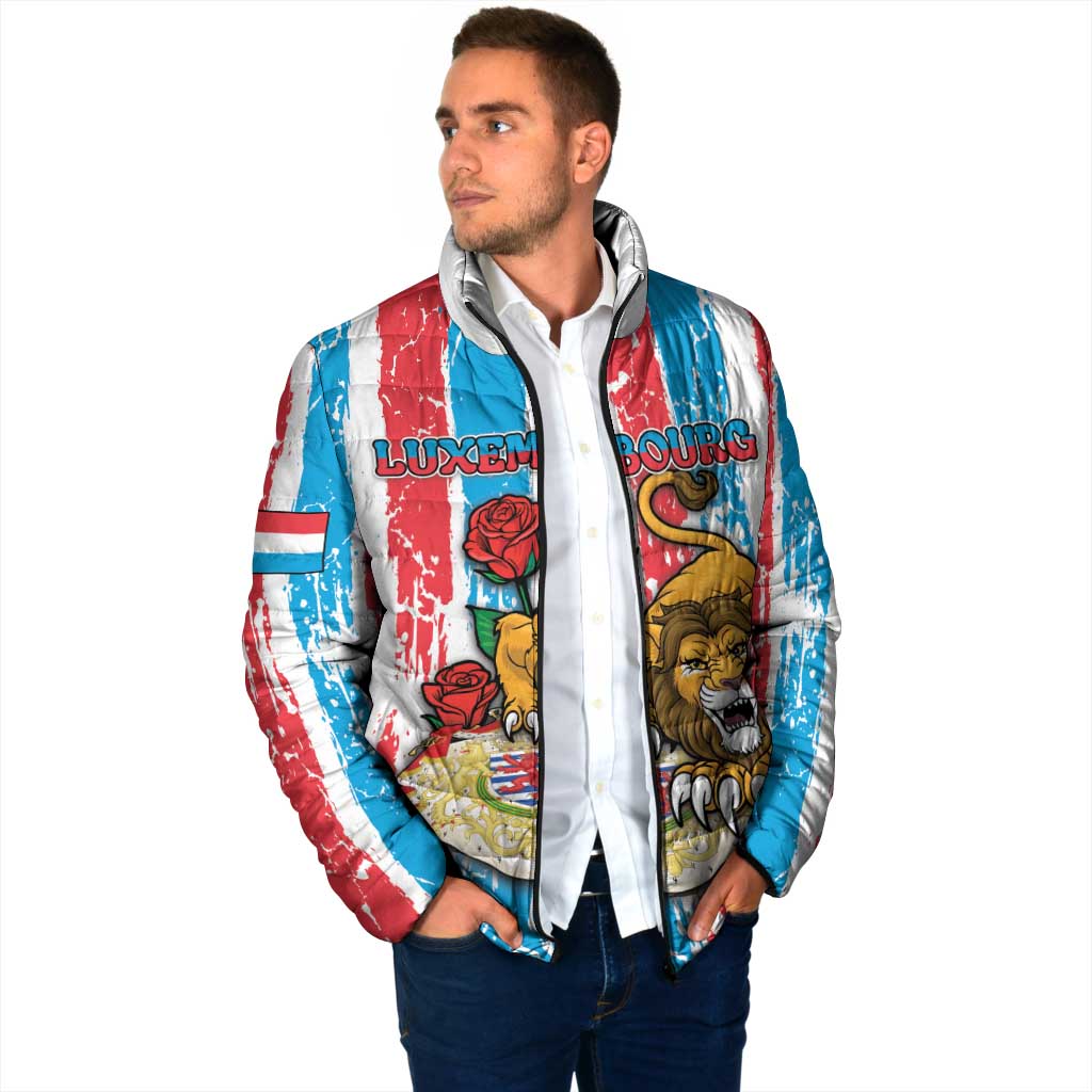 Personalized Luxembourg Padded Jacket Red Lion With Coat Of Arms - Wonder Print Shop