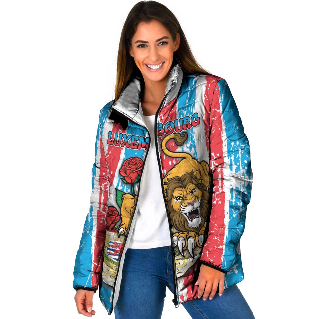 Personalized Luxembourg Padded Jacket Red Lion With Coat Of Arms - Wonder Print Shop