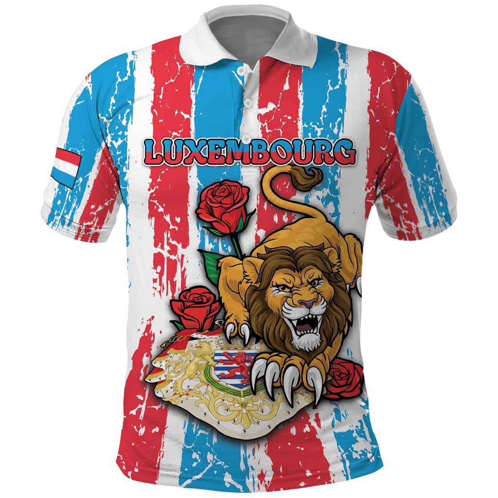 Personalized Luxembourg Polo Shirt Red Lion With Coat Of Arms - Wonder Print Shop