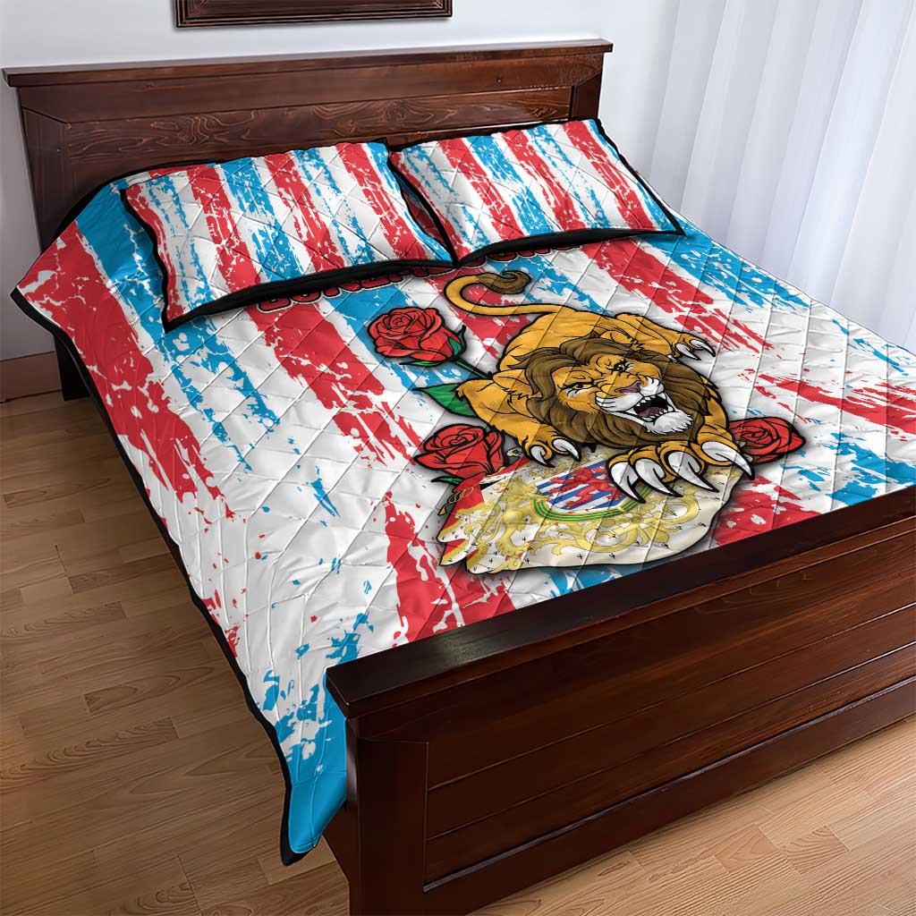 Luxembourg Quilt Bed Set Red Lion With Coat Of Arms - Wonder Print Shop