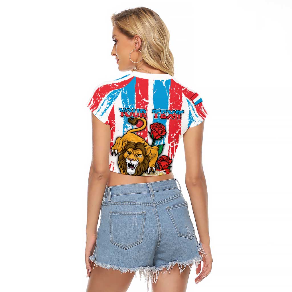 Personalized Luxembourg Raglan Cropped T Shirt Red Lion With Coat Of Arms - Wonder Print Shop