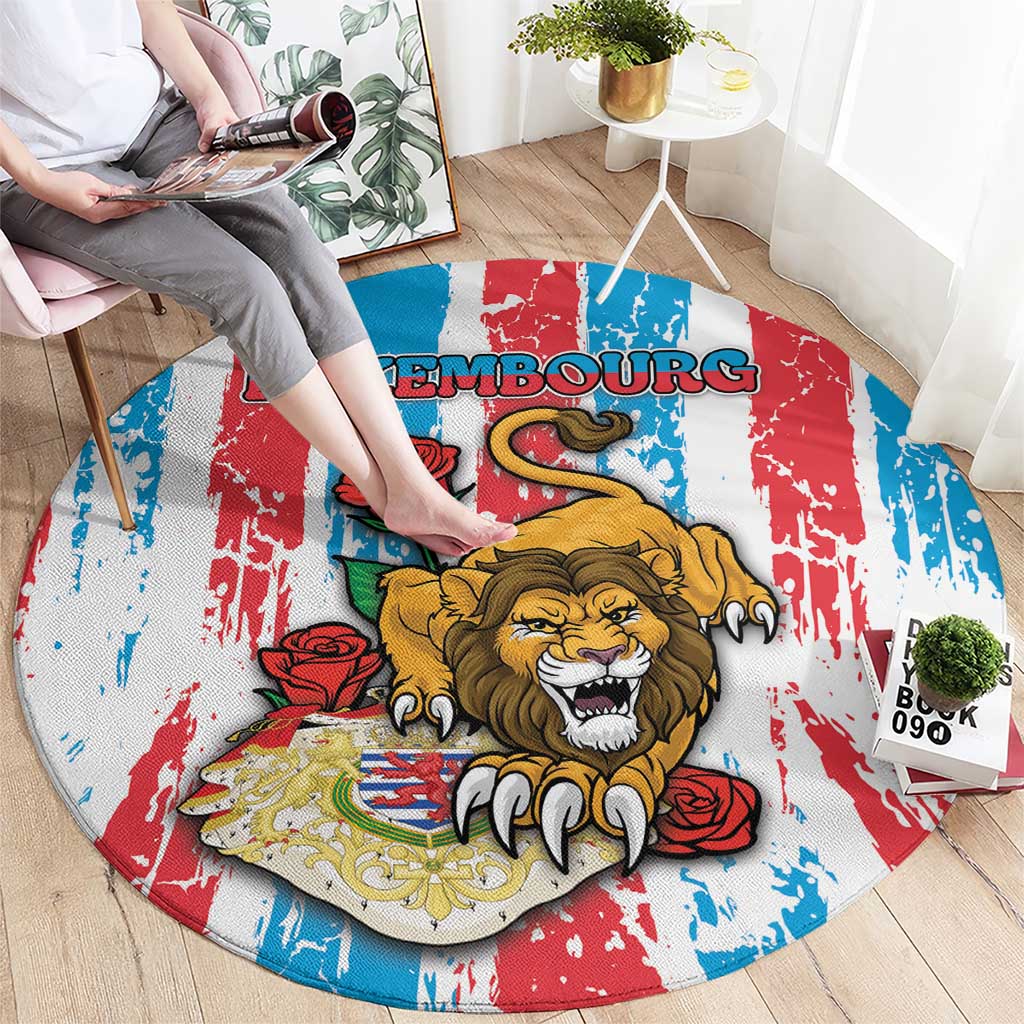 Luxembourg Round Carpet Red Lion With Coat Of Arms - Wonder Print Shop