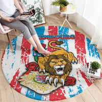 Luxembourg Round Carpet Red Lion With Coat Of Arms - Wonder Print Shop