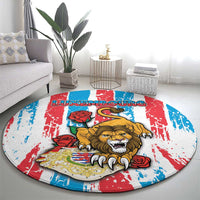 Luxembourg Round Carpet Red Lion With Coat Of Arms - Wonder Print Shop
